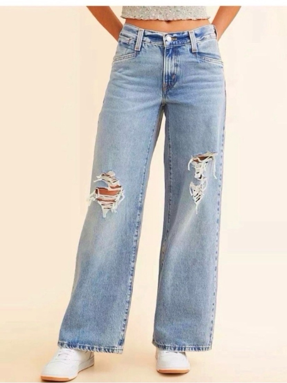 LEVI’S 90’s Ripped Wide Leg Baggy Jeans Size 32 - Picture 3 of 10